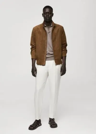 Mango Man Suede-effect Jacket With Zip Cognac