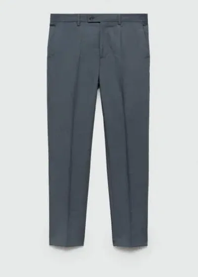 Mango Man Tapered Fit Checked Trousers Petrol Blue