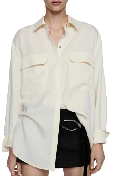 Mango Oversize Lyocell Blend Button-up Shirt In Ecru