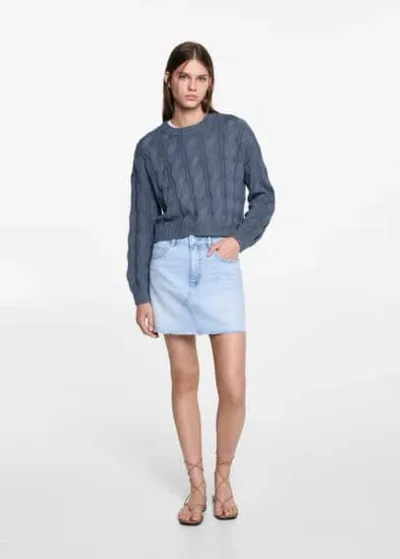 Mango Teen Knitted Braided Sweater Blue