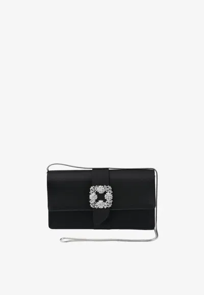 Manolo Blahnik Capri Satin Clutch With Clc Crystal Buckle In Black