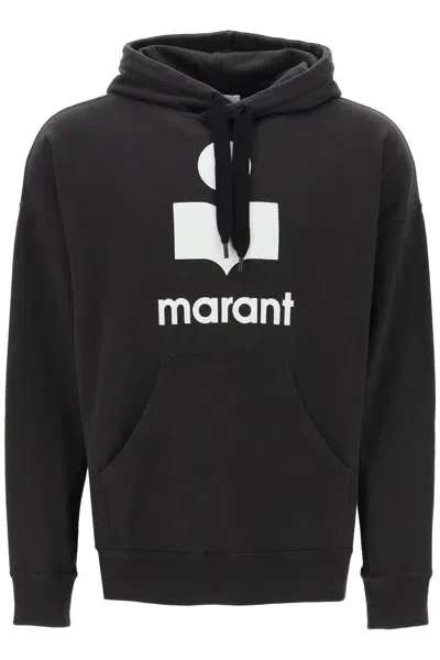 Marant Miley Flocked Logo Hoodie In Black