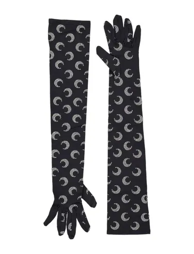 Marine Serre Allover Moon Strass Long Gloves In Black