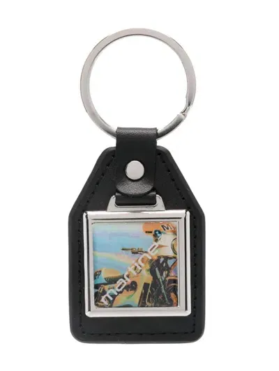 Martine Rose Logo-plaque Leather Keyring In Black