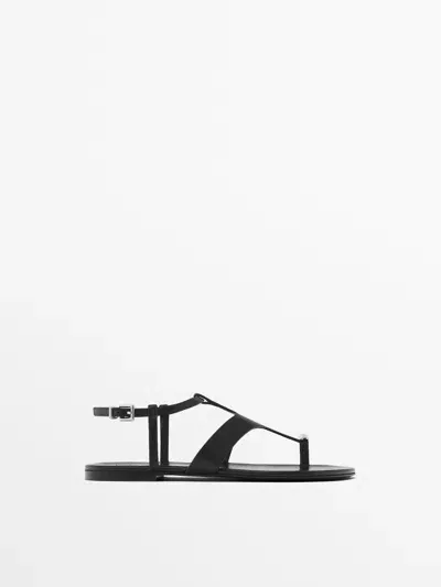 Massimo Dutti Sandalen Flach Metallverzierung In Black