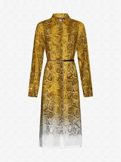 Max Mara Nereo Print Silk Shirt Dress In Yellow