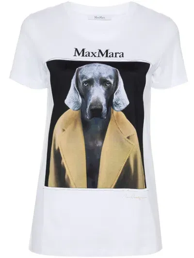 Max Mara Printed Cotton T Shirt In Brown