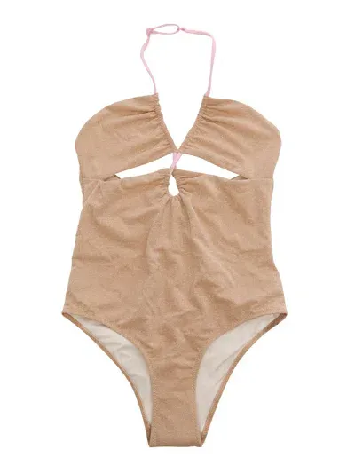 Mc2 Saint Barth Kids' Kinsley Lurex-detail Swimsuit In Bronze