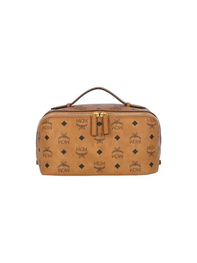 Mcm Ottomar Medium Visetos Toiletry Bag In Cognac