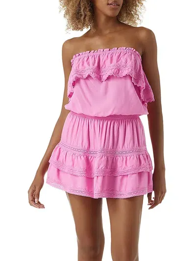 Melissa Odabash Salma Strapless Ruffled Voile Mini Dress In Pink