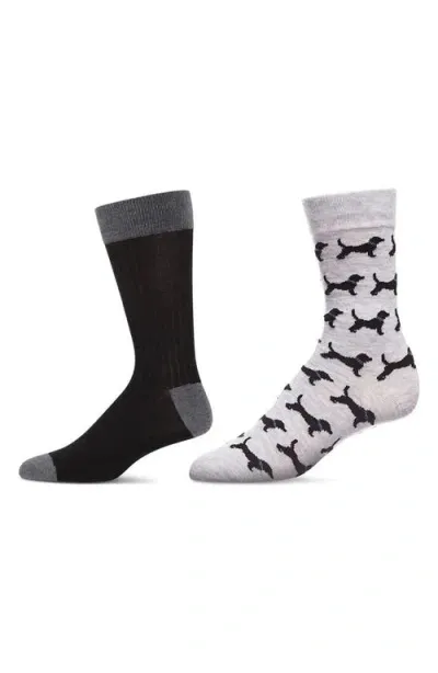 Memoi Assorted 2-pack Crew Socks In Black-black