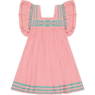 Mer St. Barth Babies'  Serena Tassel Dress In Pink Sorbet Embroidery