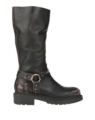 Metisse Woman Boot Dark Brown Size 6 Leather In Black