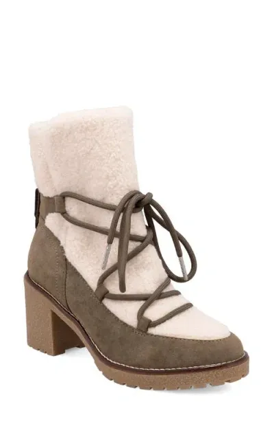 Mia Holiday Faux Shearling Bootie In Khaki/off White