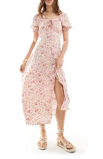 Miss Selfridge Floral Puff Sleeve Dress In Pink