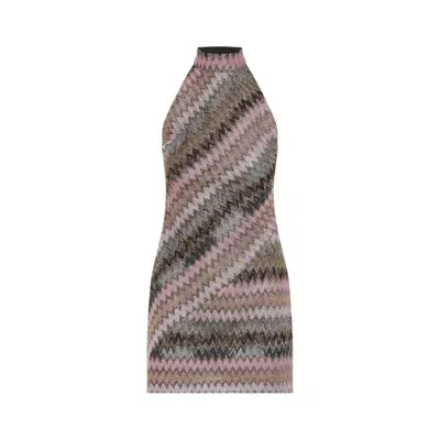 Missoni Halterneck Zigzag Mini Dress In Brown