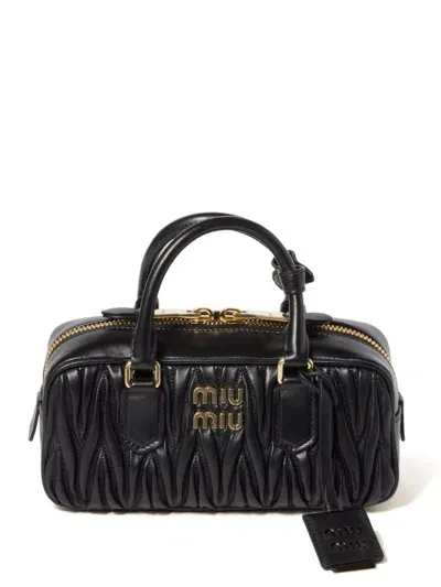 Miu Miu Arcadie Matelassé Nappa Leather Bag In Black