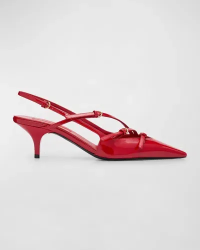 Miu Miu Patent Buckle-trio Slingback Pumps In Red