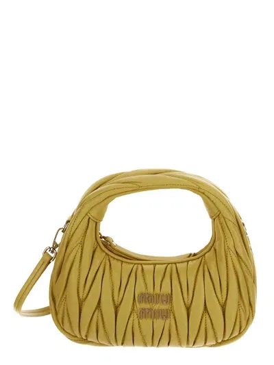 Miu Miu Wander Matelassè Mini Hobo Bag In Yellow