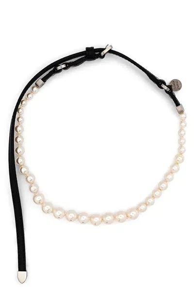 Miu Miu Beaded Leather Necklace In Multicolor