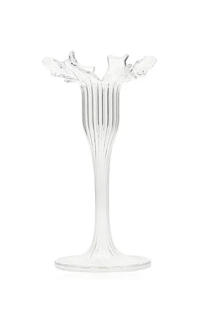 Moda Domus Small Floral Glass Candle Stick In Transparent