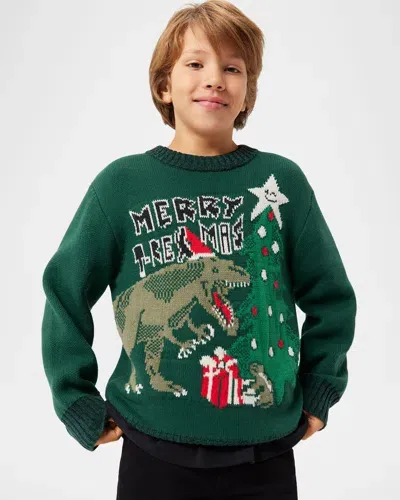 Molo Kids' Boy's Bello T-rex Intarsia Sweater In T-rex-mas