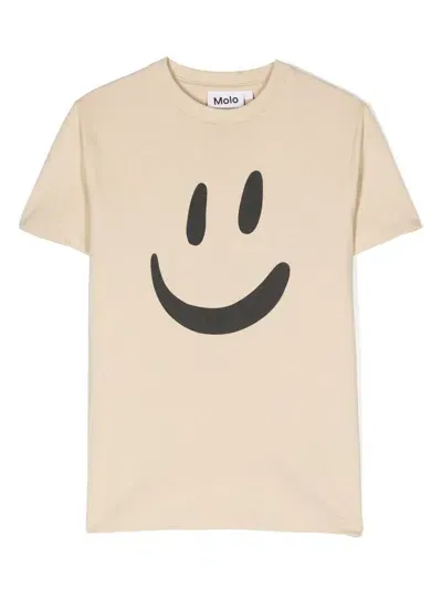 Molo Kids' Roxo Smiley-face Print T-shirt In Neutrals