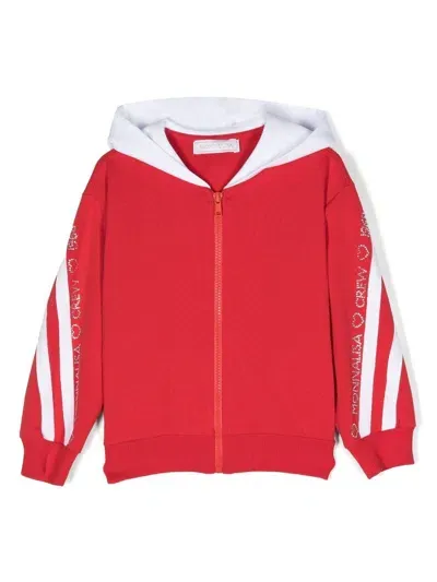 Monnalisa Kids' Side-stripe Rhinestone Embellished Hoodie In Red