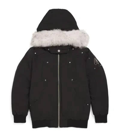 Moose Knuckles Kids' Fur-trim Down Jacket In Black