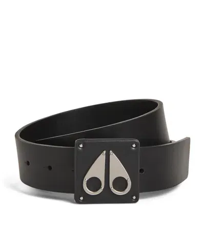 Moose Knuckles Leather Logo Belt In Black