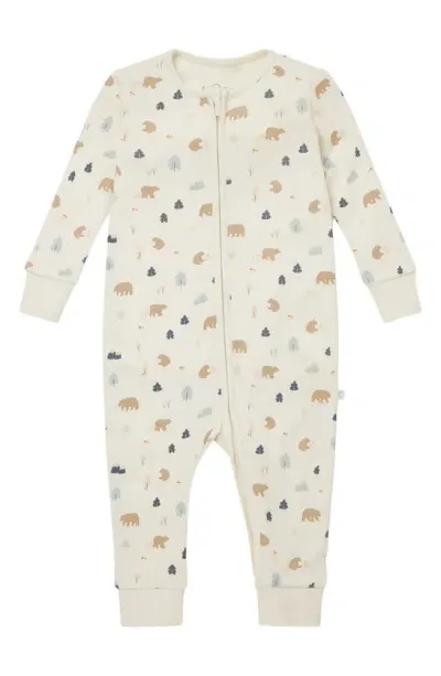 Mori Kids' Clever Zip Bear Print Fitted One-piece Pajamas