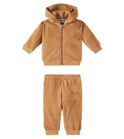 Moschino Baby Embroidered Sweatpants And Hoodie Set In Brown