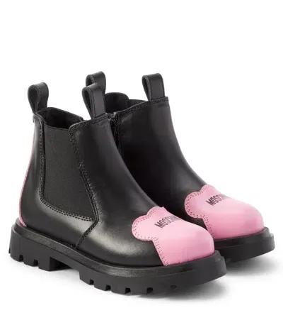 Moschino Kids' Leather Boots In Black