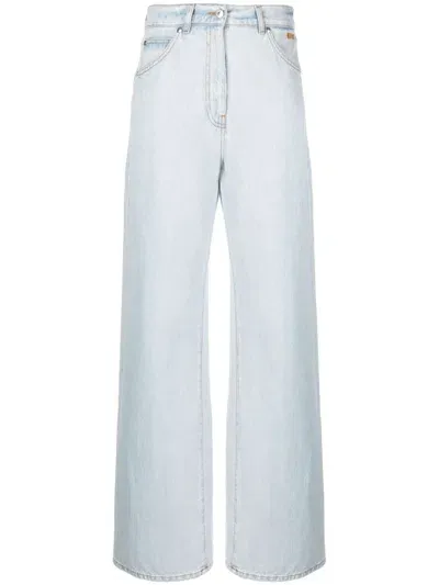 Msgm Wide-leg Washed Denim Trousers In Blue