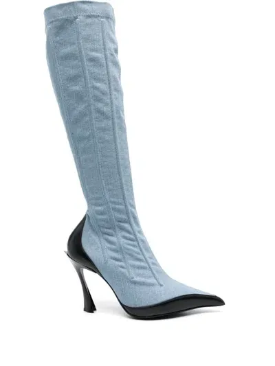 Mugler 105mm Bi-colour Fang Boots In 蓝色