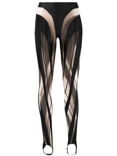 Mugler Sheer-panelled Leggings In Black