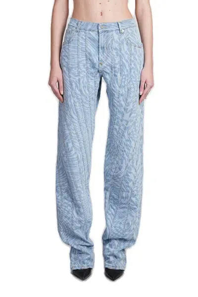 Mugler Star Printed Baggy Jeans In Blue