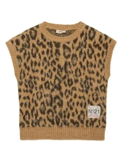 N°21 Kids' Leopard Jacquard Vest In Brown