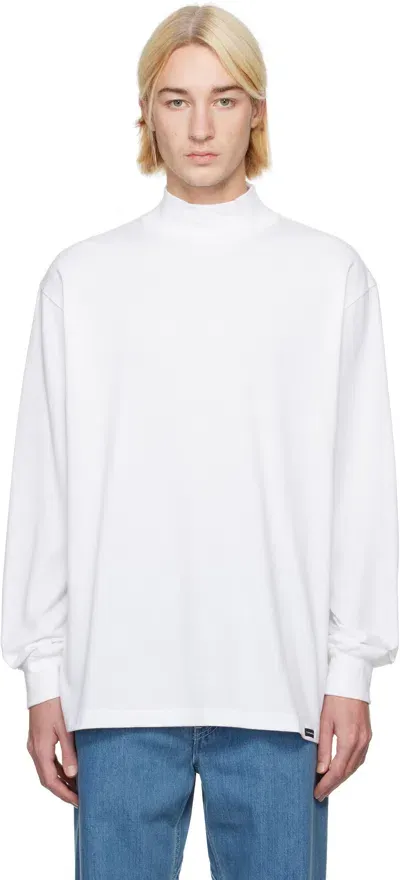 Nanamica White L/s Mock Neck T-shirt In W White