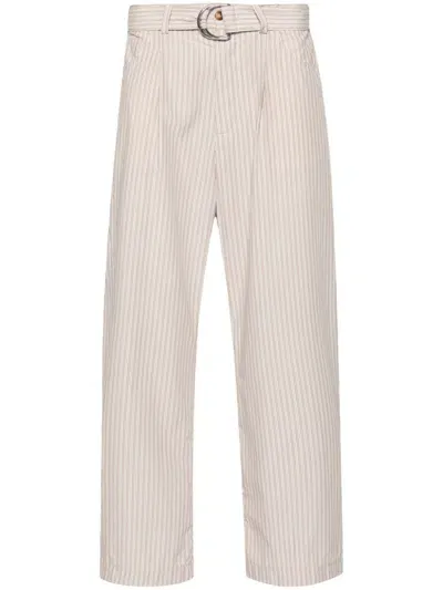 Nanushka Ferre Pinstriped Belted Trousers In Brown