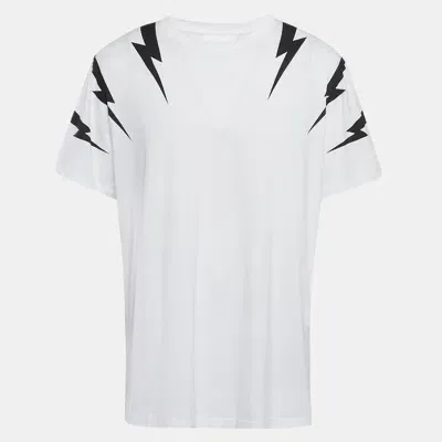 Pre-owned Neil Barrett White Printed Cotton Knit T-shirt Xxl