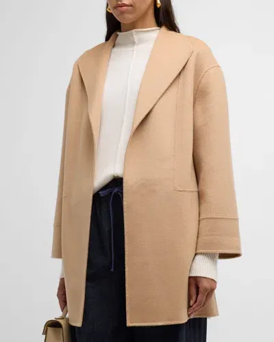 Neiman Marcus Open-front Cashmere Car Coat In Camel