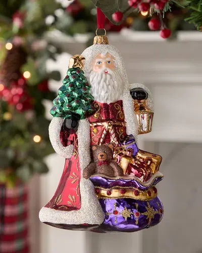 Neiman Marcus Santa With Tree And Sack Christmas Ornament In Multi