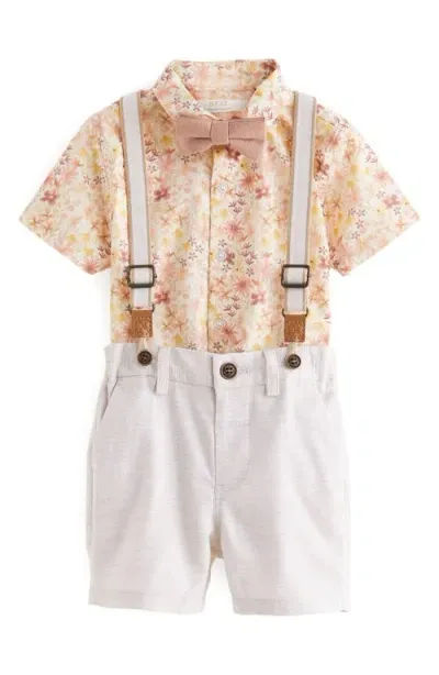 Next Kids' Floral Shirt, Shorts, Tie & Suspenders Set In Pink