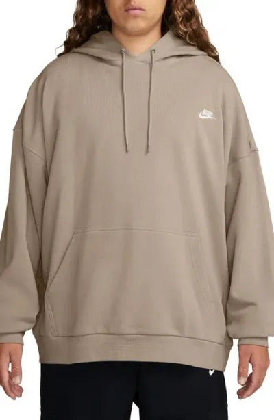 Nike Club Fleece Oversize Cotton French Terry Hoodie In Khaki/khaki/white