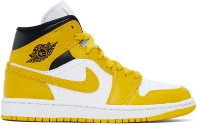 Nike White & Yellow Air Jordan 1 Mid Sneakers In White/vivid Sulfur