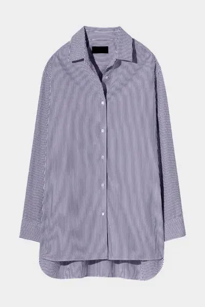 Nili Lotan Yorke Shirt In Navy White Stripe In Blue