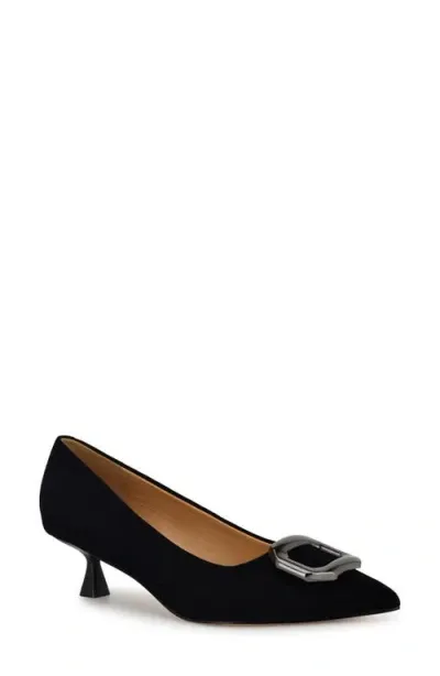 Nine West Propper Pointed Toe Kitten Heel Pump In Black Suede