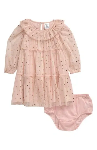 Nordstrom Babies'  Foil Dot Tiered Dress & Bloomers In Pink Foil Dots