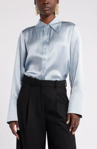 Nordstrom X Harlem's Fashion Row Megan Renee Silk Button-up Shirt In Blue Fog